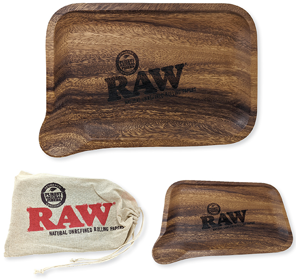 RAW WOOD ROLLING TRAY WITH POUR SPOUT